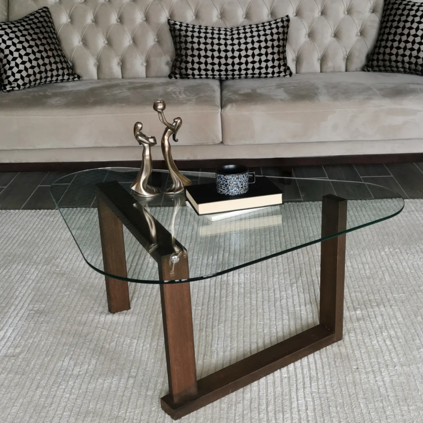Salontafel Cam Block Glas/Walnoot