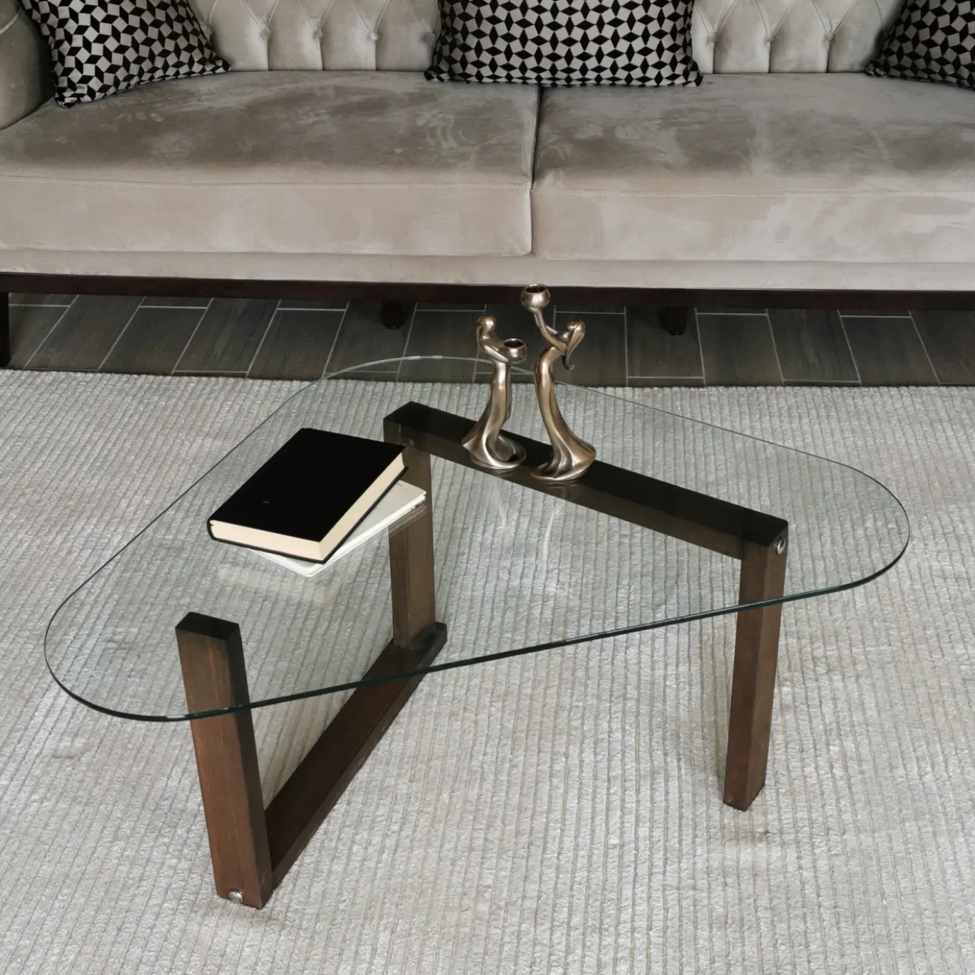 Salontafel Cam Block Glas/Walnoot