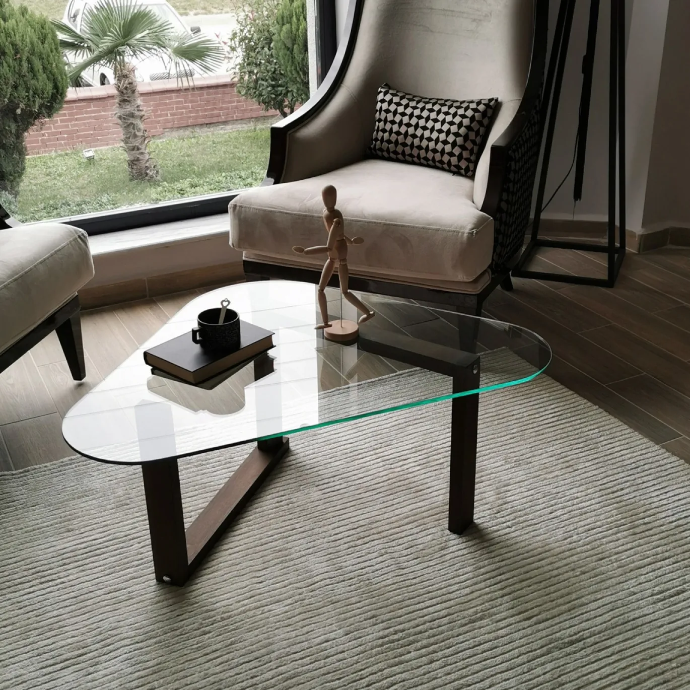 Salontafel Cam Block Glas/Walnoot