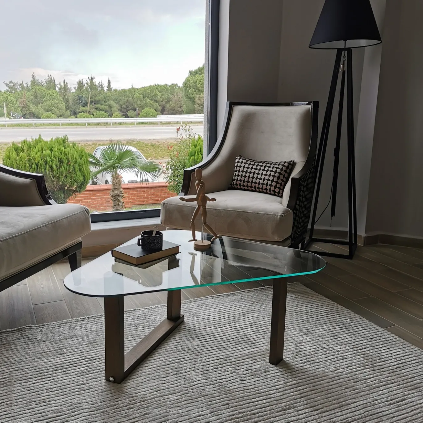 Salontafel Cam Block Glas/Walnoot