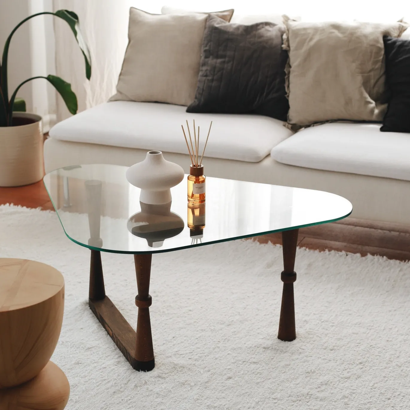Salontafel Cam Cone Glas/Walnoot