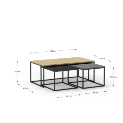 Salontafel Camelia Set van 3 Eiken/retro Grijs/silky Zwart - Giga Meubel