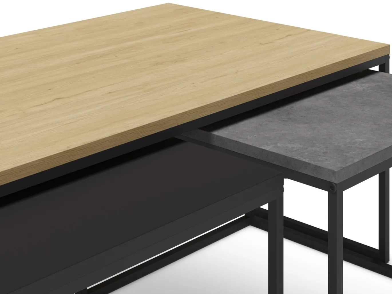 Salontafel Camelia Set van 3 Eiken/retro Grijs/silky Zwart - Giga Meubel