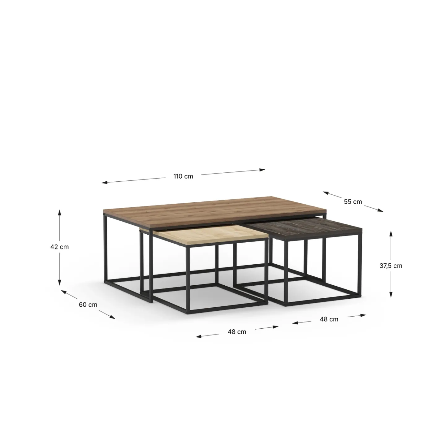 Salontafel Camelia Set van 3 Walnoot-eiken Donkerbruin - Giga Meubel