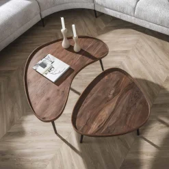 Salontafel Carve Organisch Set Van 2 Massief Acacia Bruin - Giga Meubel