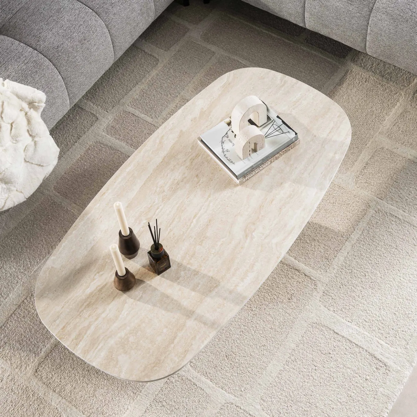 Salontafel Centro 135cm 3D keramiek travertin - Giga Meubel