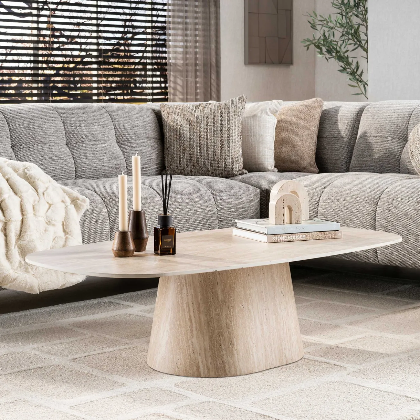 Salontafel Centro 135cm 3D keramiek travertin - Giga Meubel