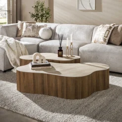 Salontafel Ceramo Grande Set Van 2 3d Keramiek Travertin - Giga Meubel