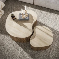 Salontafel Ceramo Medio Set Van 2 3d Keramiek Travertin - Giga Meubel