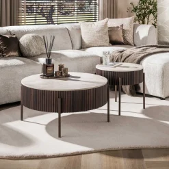 Salontafel Ceramo Rond Keramiek Taj Mahal Set Van 2 - Giga Meubel