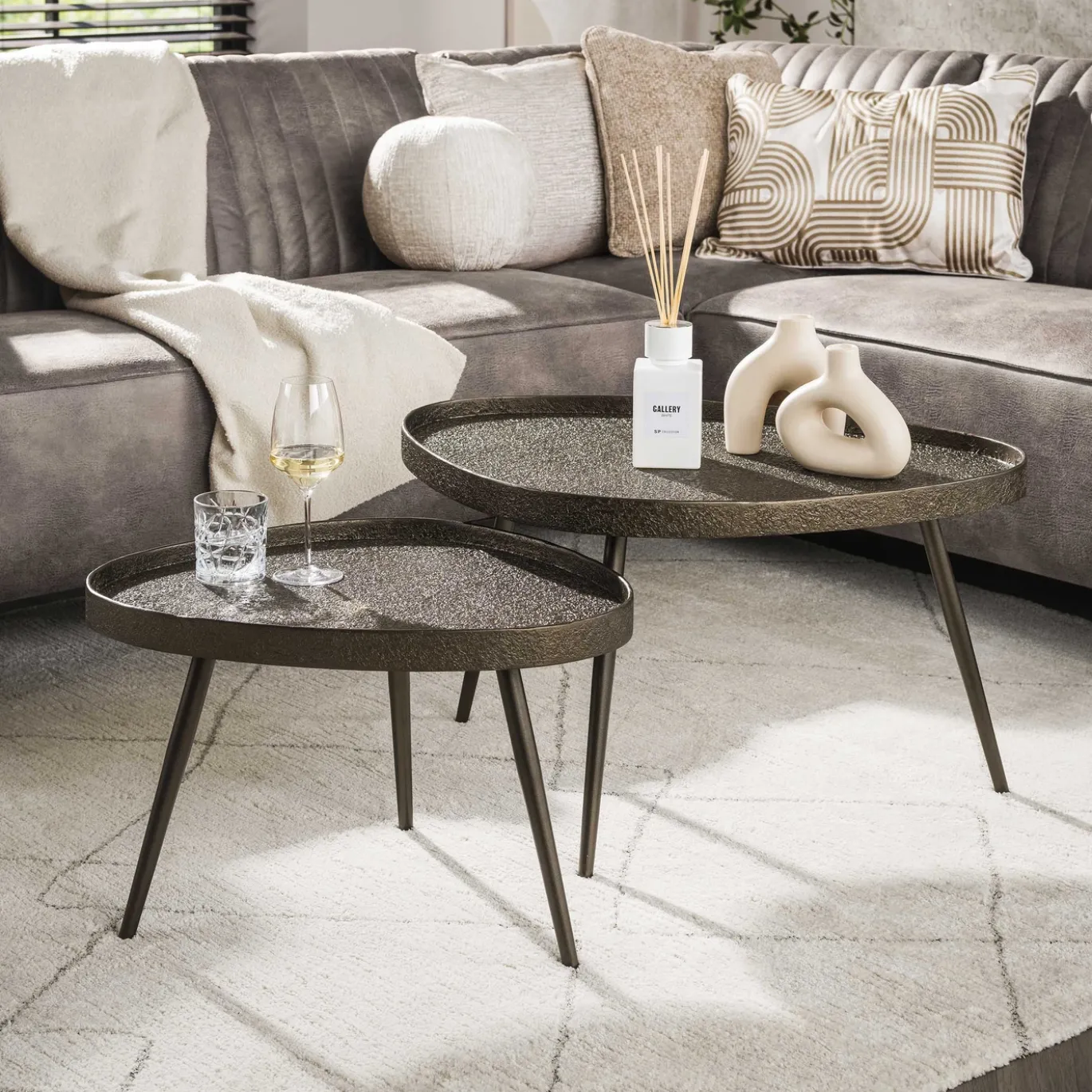 Salontafel Driehoekig Set Van 2 Brons Liquid Metal - Giga Meubel
