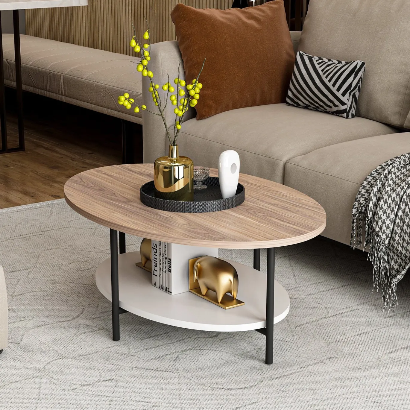 Salontafel Elis Ovaal Naturel/Wit 90cm
