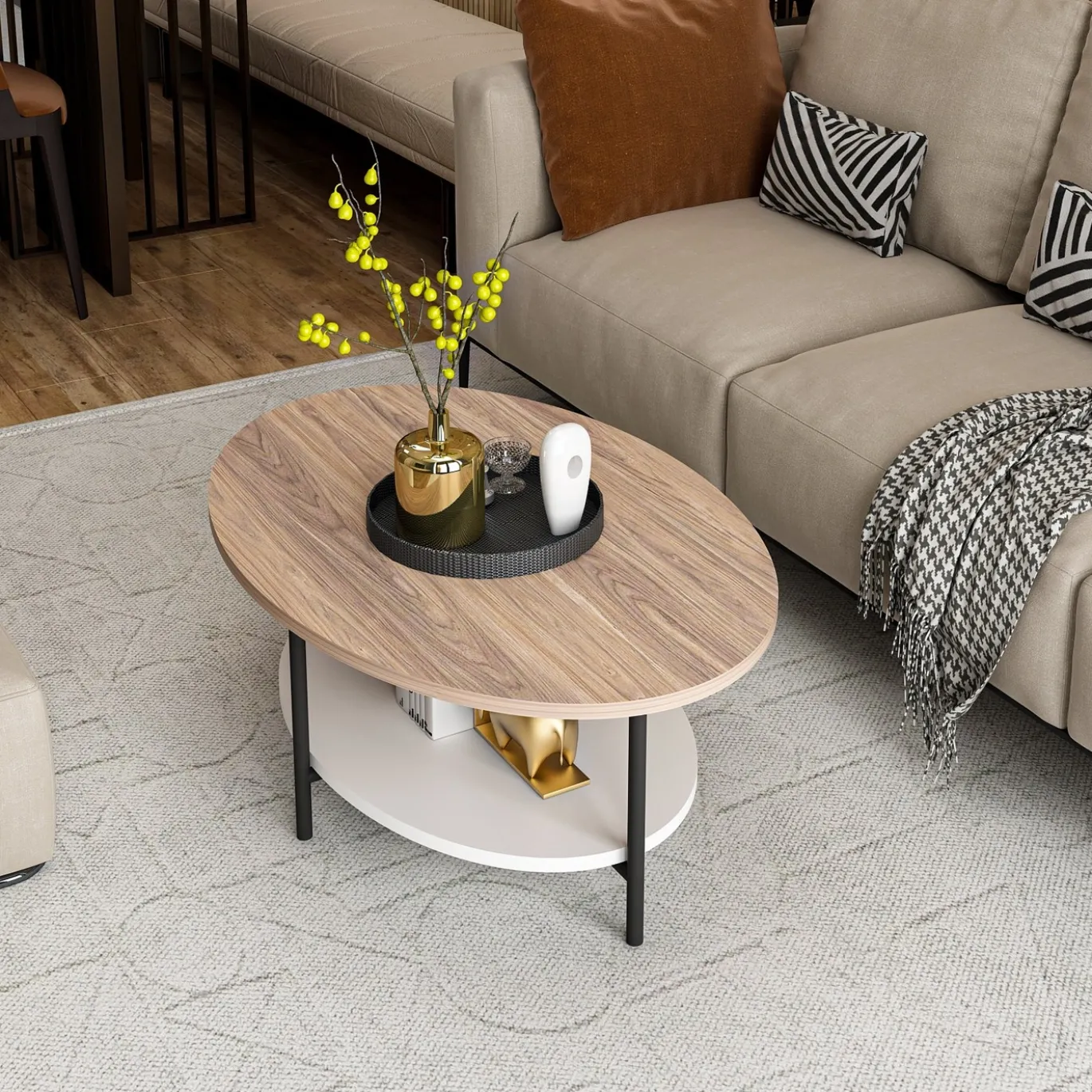 Salontafel Elis Ovaal Naturel/Wit 90cm