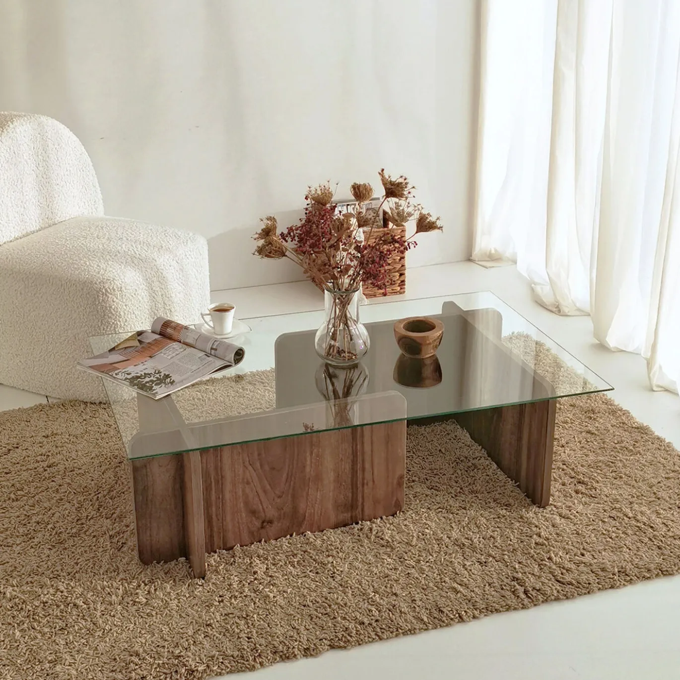 Salontafel Escape Gehard Glas Melamine Walnoot