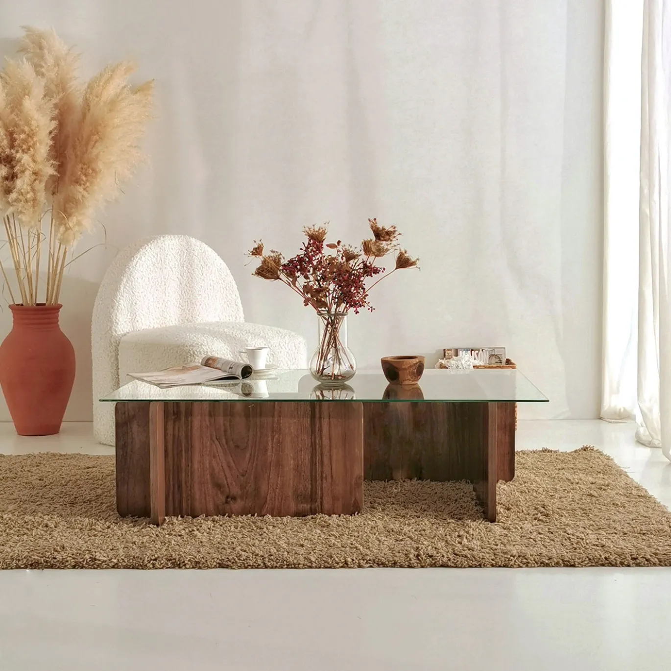 Salontafel Escape Gehard Glas Melamine Walnoot
