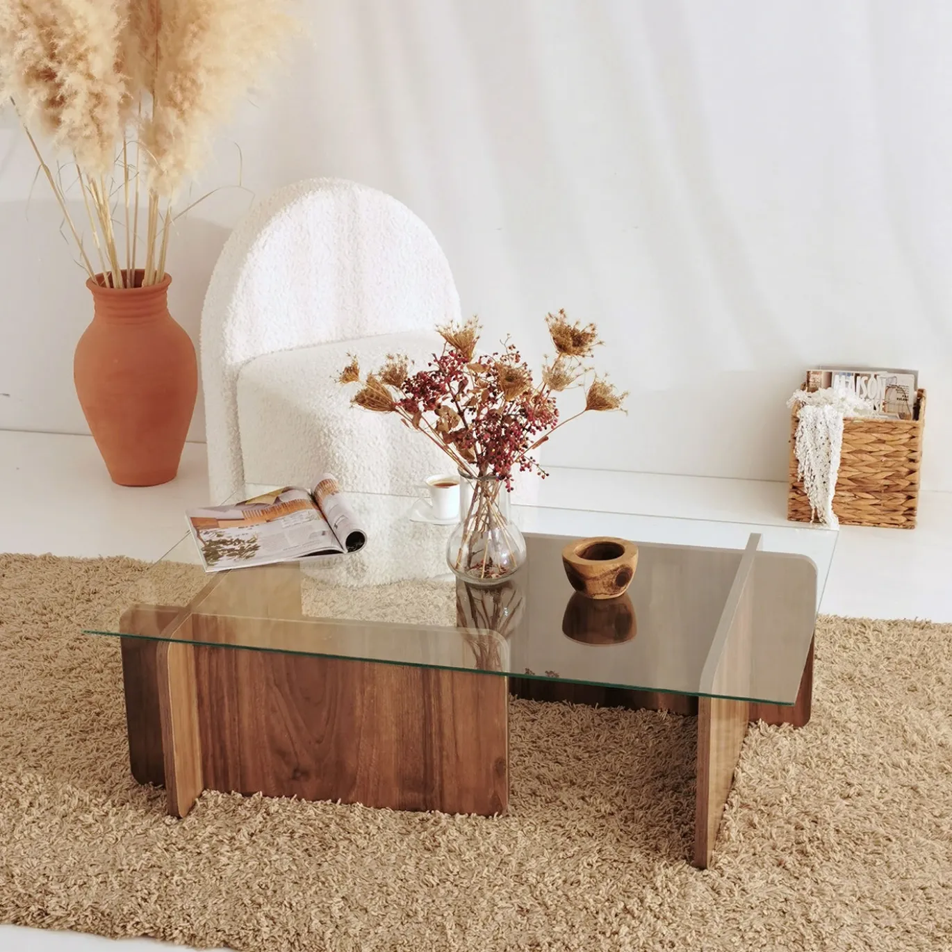 Salontafel Escape Gehard Glas Melamine Walnoot