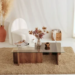 Salontafel Escape Gehard Glas Melamine Walnoot