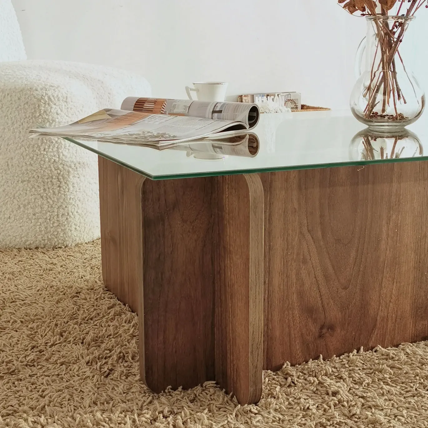 Salontafel Escape Gehard Glas Melamine Walnoot