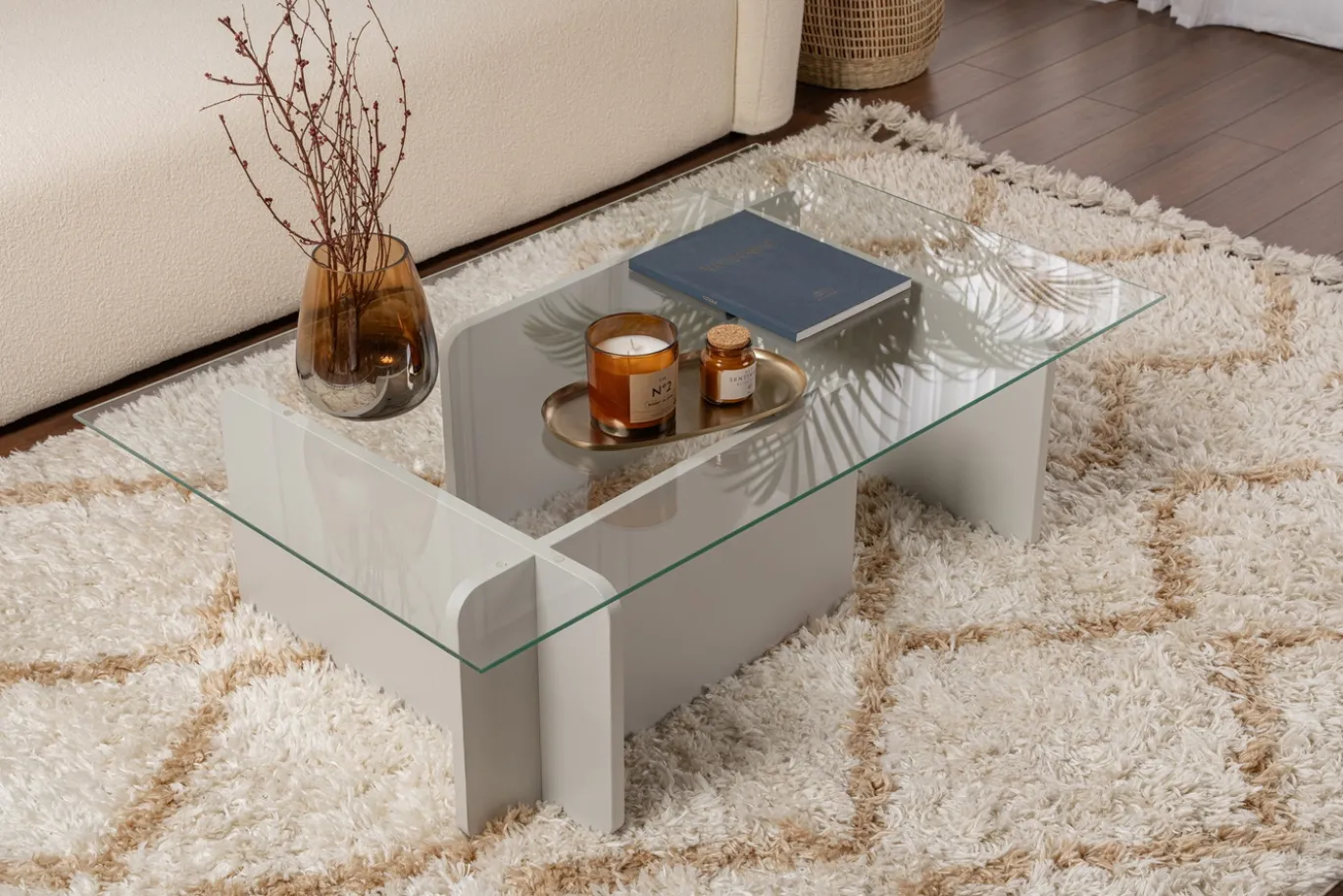 Salontafel Flavio Glas/Grijs 105cm