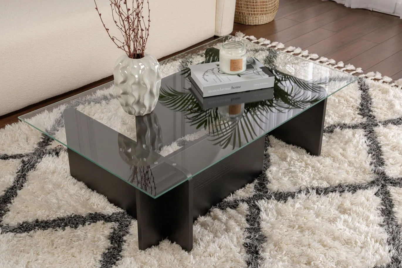Salontafel Flavio Glas/Zwart 105cm