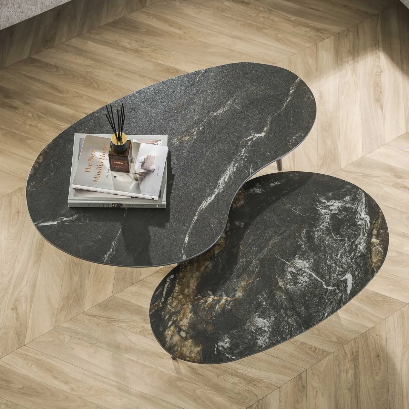Salontafel Fossil Niervormig Zwart Set van 2 - Giga Meubel