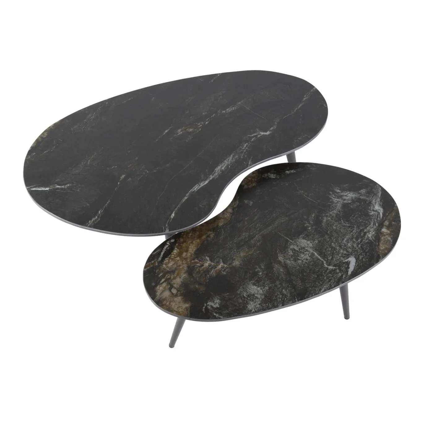 Salontafel Fossil Niervormig Zwart Set van 2 - Giga Meubel