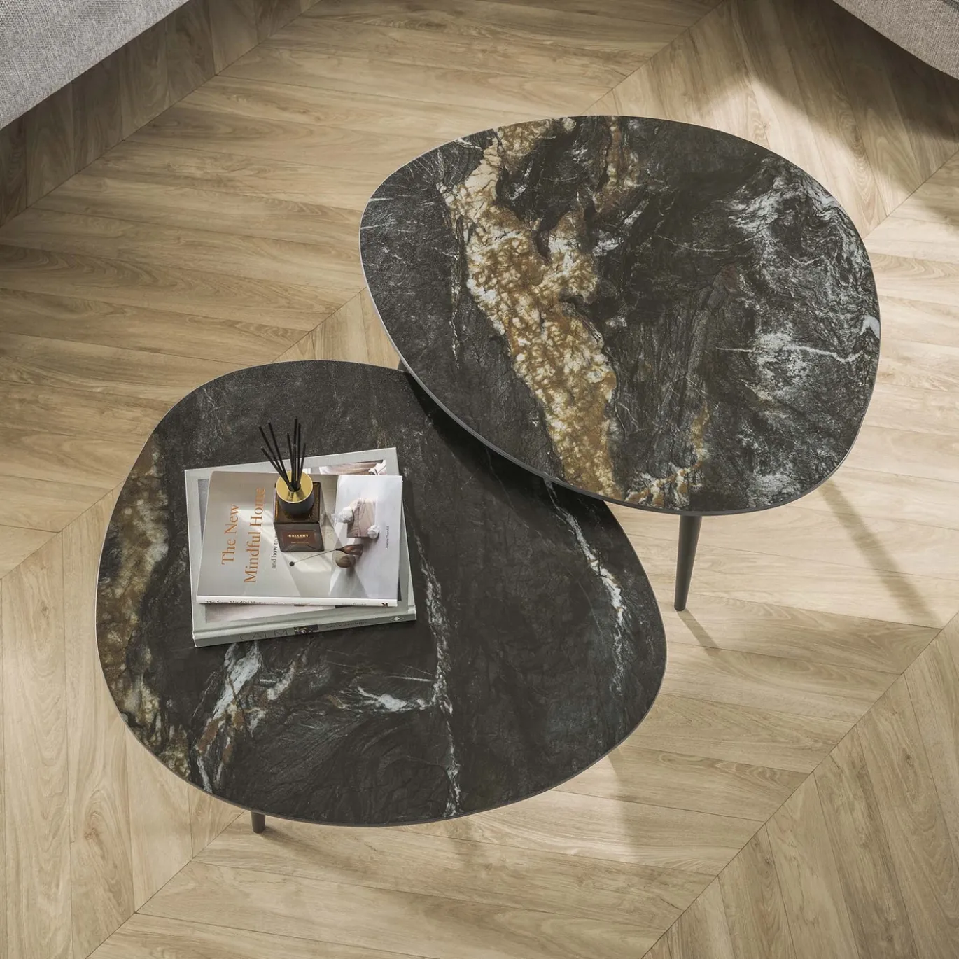 Salontafel Fossil Organisch Zwart Set van 2 - Giga Meubel