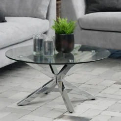 Salontafel Harrie Glas Zilver Ø82x40cm - Giga Living