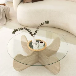 Salontafel Himalayas Glas/Travertinlook Ø90cm