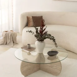 Salontafel Himalayas Glas/Travertinlook Ø90cm