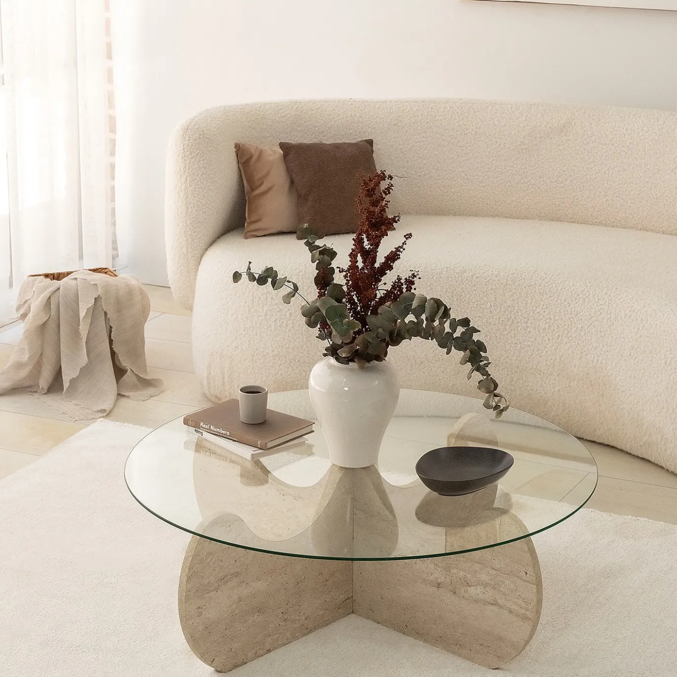 Salontafel Himalayas Glas/Travertinlook Ø90cm