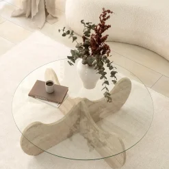 Salontafel Himalayas Glas/Travertinlook Ø90cm
