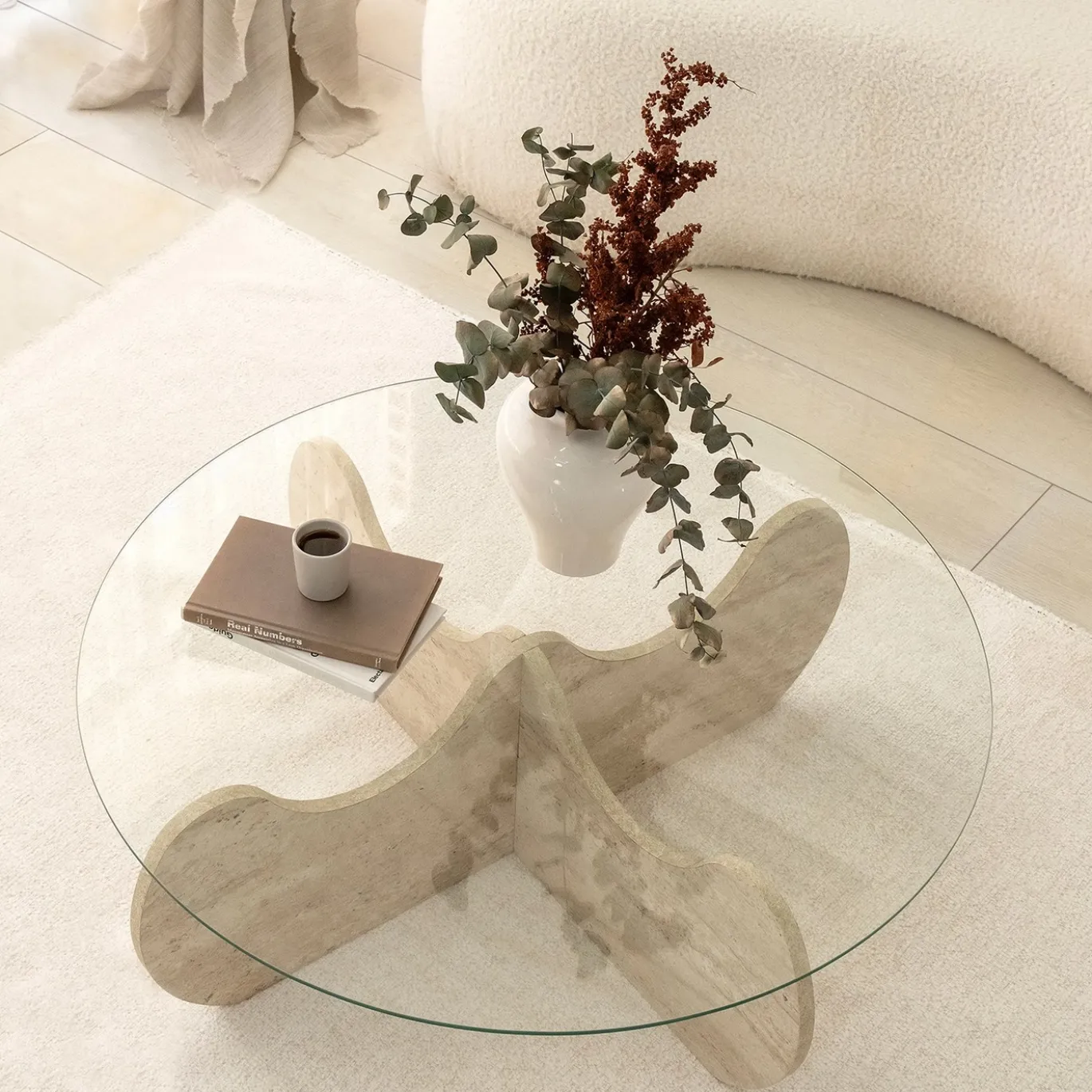 Salontafel Himalayas Glas/Travertinlook Ø90cm