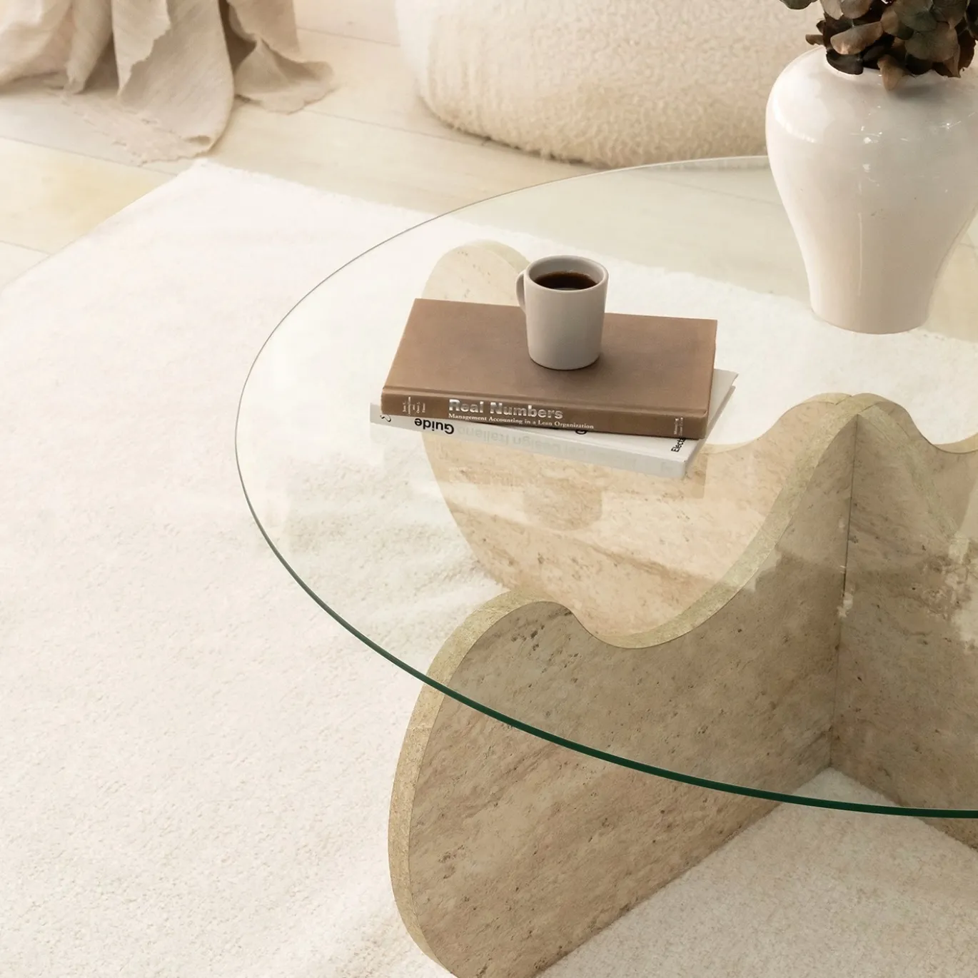 Salontafel Himalayas Glas/Travertinlook Ø90cm