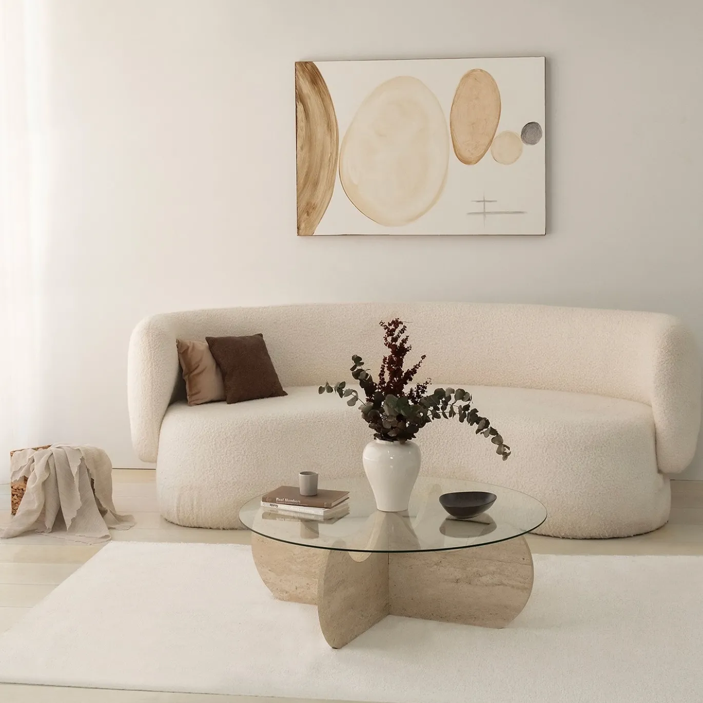 Salontafel Himalayas Glas/Travertinlook Ø90cm