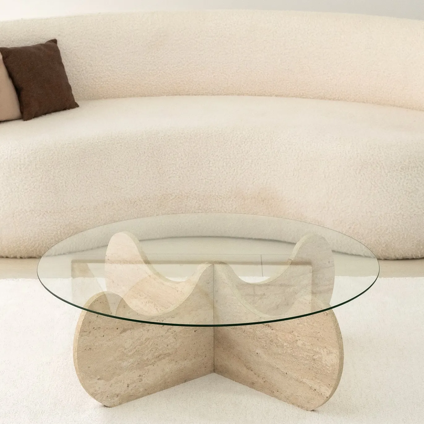 Salontafel Himalayas Glas/Travertinlook Ø90cm