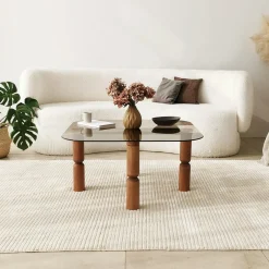 Salontafel Kei Brons Glas/Walnoot 80cm