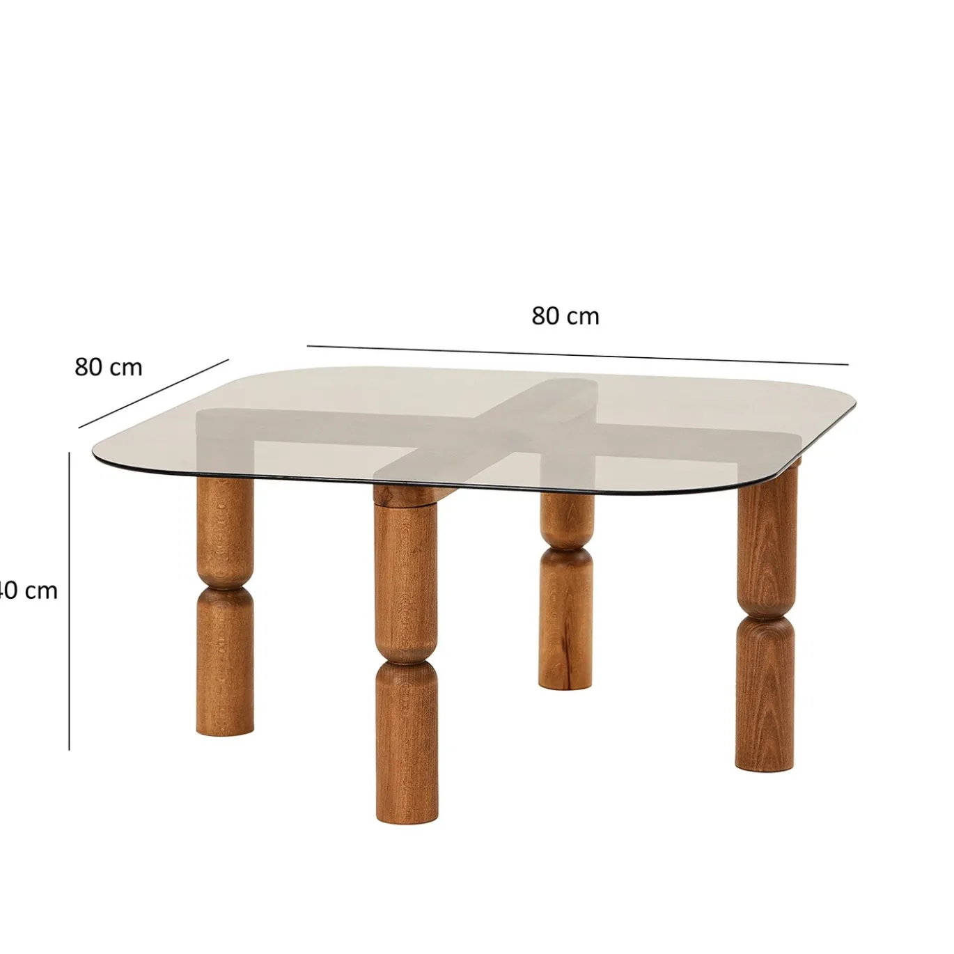 Salontafel Kei Brons Glas/Walnoot 80cm