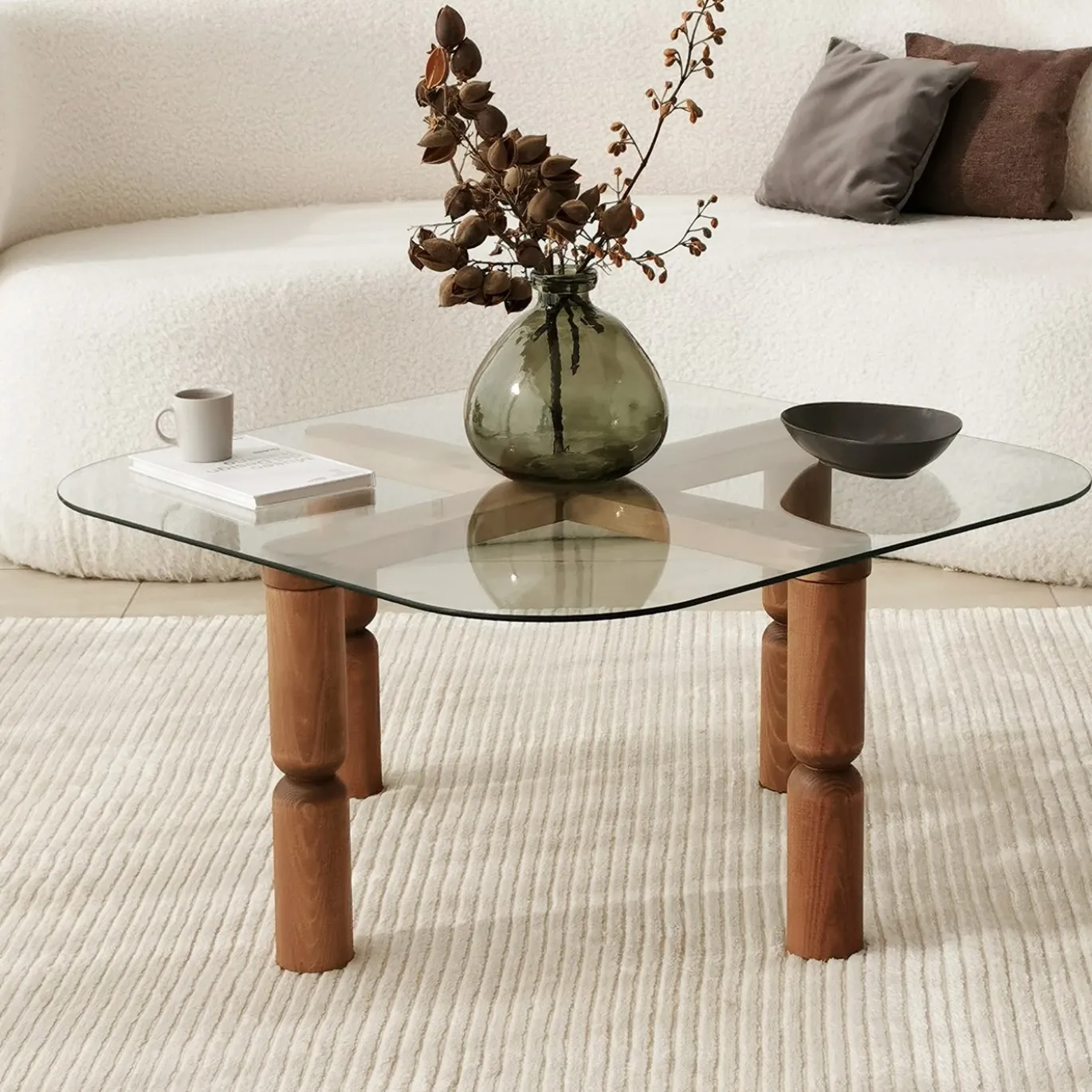 Salontafel Kei Glas/Walnoot 80cm