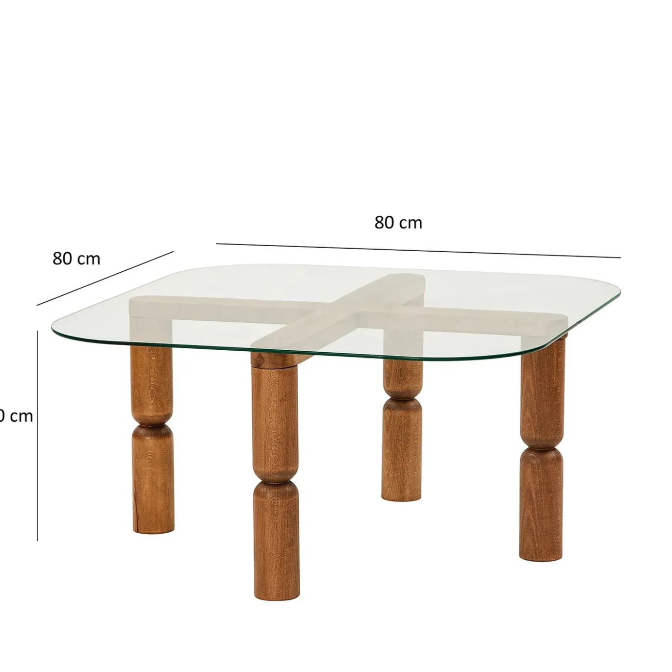 Salontafel Kei Glas/Walnoot 80cm