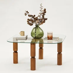 Salontafel Kei Glas/Walnoot 80cm
