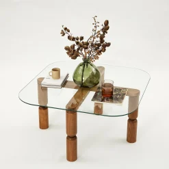 Salontafel Kei Glas/Walnoot 80cm