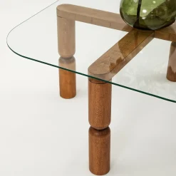 Salontafel Kei Glas/Walnoot 80cm