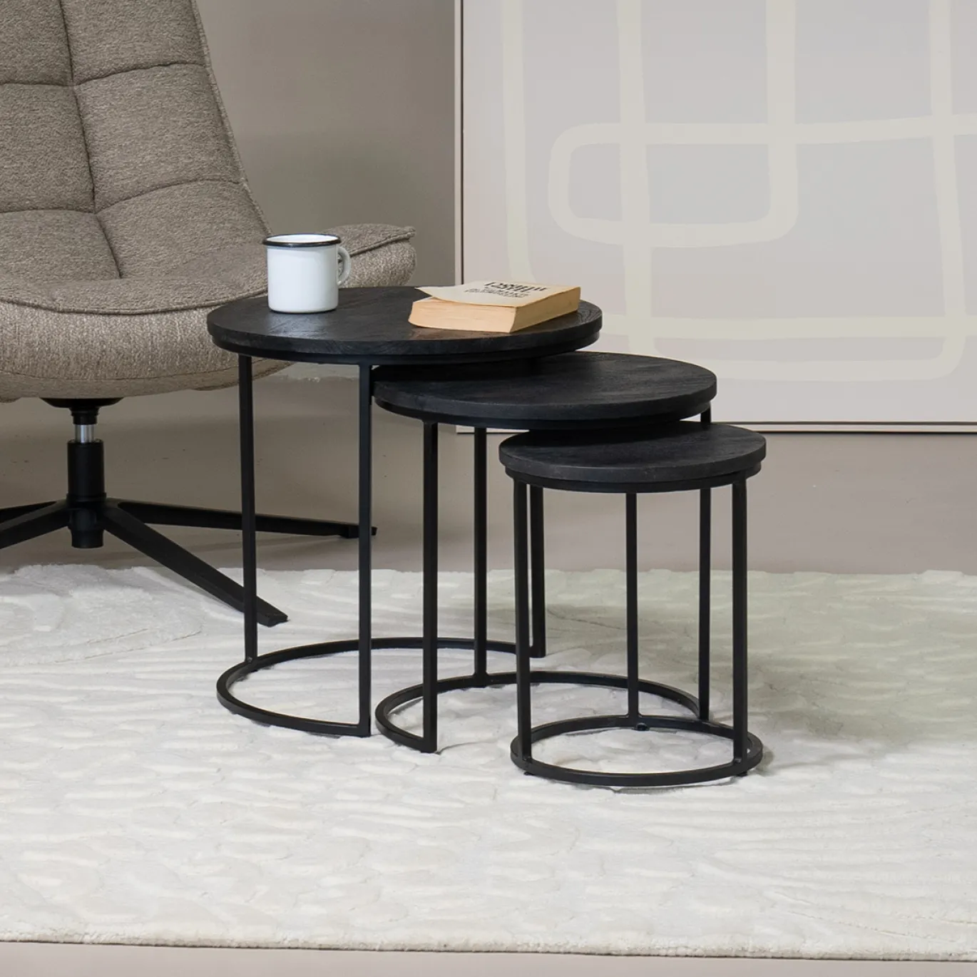 Salontafel Kila Zwart Rond Set Van 3 - Giga Meubel