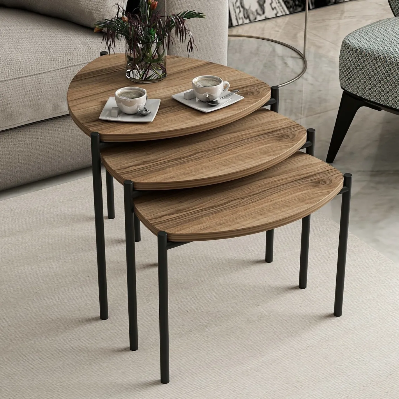 Salontafel Lenny Walnoot Set van 3