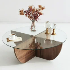Salontafel Lily Gehard Glas Melamine Walnoot