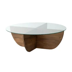 Salontafel Lily Glas Dennenhout Walnoot Ø90cm