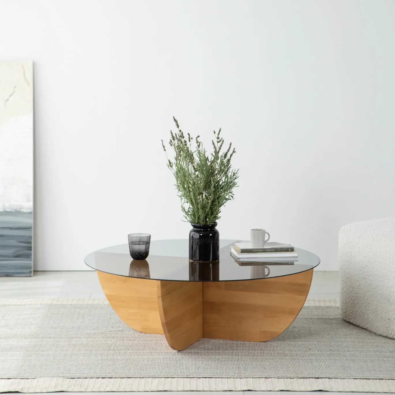 Salontafel Lily Glas Dennenhout Naturel Ø90cm