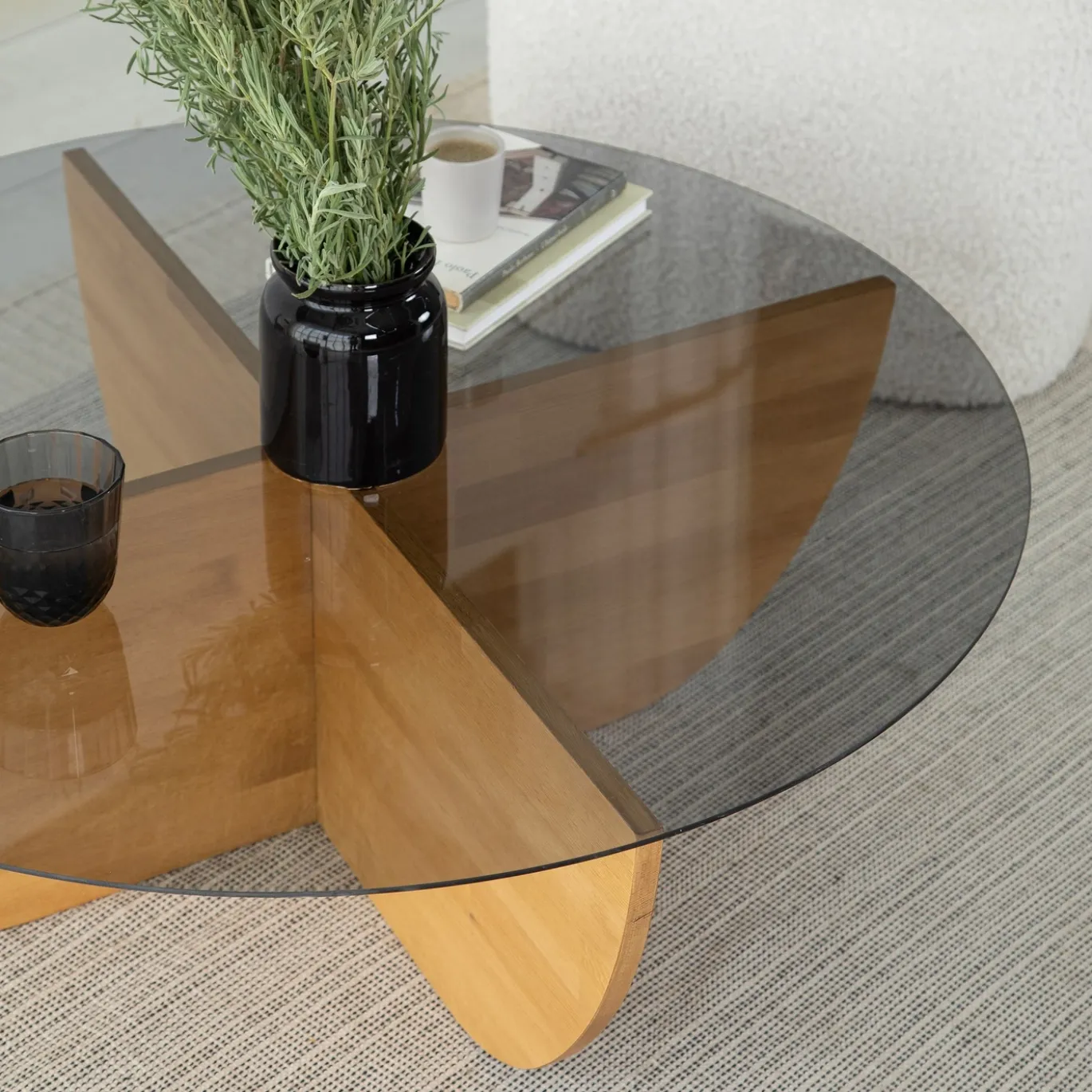 Salontafel Lily Glas Dennenhout Naturel Ø90cm