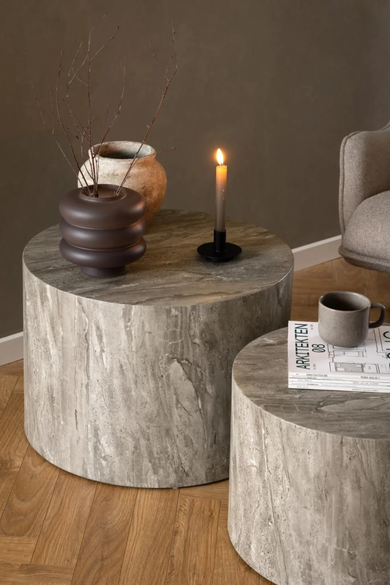 Salontafel Lima Grijs Ø58x40cm MDF - Giga Living